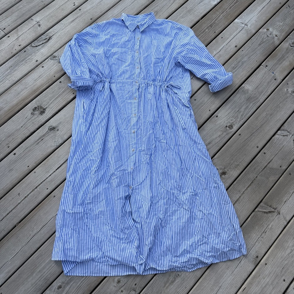 Universal Thread XXL Blue White Stripe Maxi Shirt Dress Cotton Button Drawstring